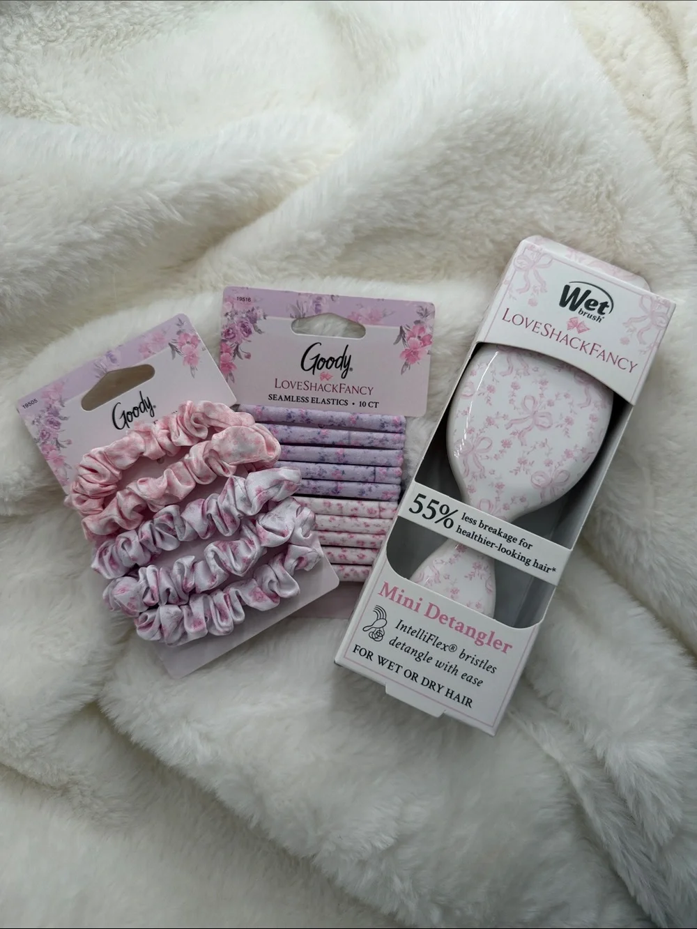 LoveShackFancy Pink Floral Hair Brush & Scrunchie Set